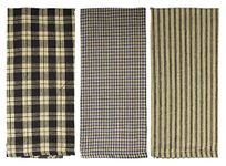 Farmhouse Kitchen Towels, Striped Buffalo Checked Plaid Dish Towels, 3 Kitchen Towels (Antique Black & Natural Tan)