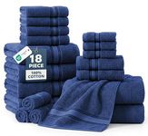 18 Piece Towel Set - 100% Cotton Bath Towels Set, Soft & Fluffy Bathroom Towels, Zero Twist, Quick Dry Shower Towels, Extra Absorbent Towels for Bathroom, 6 Hand Towels, 6 Wash Cloths - Navy