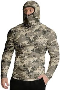 Hooded Sun Shirts for Men - Fishing Hoodies for Men with Hood & Face Mask & Thumb Hole Camouflage Print Long Sleeve UV Protection Shirt Men Breathable Rash Guard Shirt - Hiking,Fishing,Camping,Travel