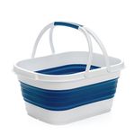 SAMMART 13L Collapsible Basket with Handle - Portable Outdoor Picnic Basket/Crater - Foldable Shopping Bag - Space Saving Storage Container (White/Stone blue, 1)