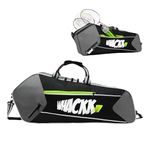 Whackk Break Point Unisex Lightwieght Stylish Tennis Badminton Squash Shuttle Equipment Kit Bag Cover | Water Bottle & Mobile Pocket |Rackets Tennis-4 Squash-4 Badminton-8 (Black Grey)