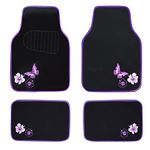 CAR PASS Universal Fit Embroidery Butterfly and Flower Car Floor Mats,Purple Car Floor Mats Fit 95% Automotive,SUVS,Sedan,Vans,for Women,Girly,Set of 4(Purple)