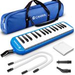 CAHAYA Melodica 32 Key FDA Approved Piano Style Portable with Double Plastic Flexible Long Pipe, Short Mouthpieces and Carrying Bag Blue, CY0050-2