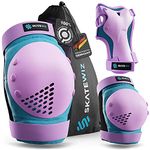 SKATEWIZ Skateboard Pads Set [6pc] Knee and Elbow Pads for Children & Adults - Developed by German Engineers - Skateboard protective gear Roller Skate and Inline Skates in Blue Violet Size L