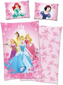 Disney Princess Arielle Cenerentola Rapunzel Belle Aurora Biancheria da letto 40 x 60 + 100 x 135 cm, 100% cotone con chiusura lampo