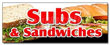 24" SUBS & Sandwiches Decal Sticker Hero hoagie Huge Homemade Grinders Drinks