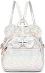 KL928 Girls Bowknot Polka Dot Cute Mini Backpack Small Daypacks Convertible Shoulder Bag Purse for Women (Shiny White)