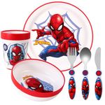 Spiderman Kids 6 Piece Reusable Dinner Set - Plate/Bowl/Cup/Knife/Fork/Spoon - Childrens Dinnerware Tableware Cutlery Set