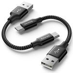 Baiwwa Short USB C Cable [0.3m/30cm, 2Pack], USB to USB C Charger Cable Short, 3A Fast Charging Phone Lead for Samsung Galaxy S23 S22 S21 S20 Plus, A14 A54 A15 A53, Car Charger, Android Auto -Black