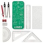 Linex Maths Set, Geometry Set in a Tin, 10 Pieces, GCSE, Compass, Protractor