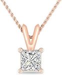 INSPEREZA NEW YORK 1/3 Carat Princess Shape Lab Grown Diamond 14K Rose Gold V-Bail Solitaire Pendant Necklace For Women (G Color, SI Clarity)