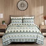 Chezmoi Collection Lake 3-Piece Lodge Quilt Set King - Multicolor Pine Tree Fish Deer Explorer Mountain Printed Microfiber Lightweight Bedspread Set for All Season