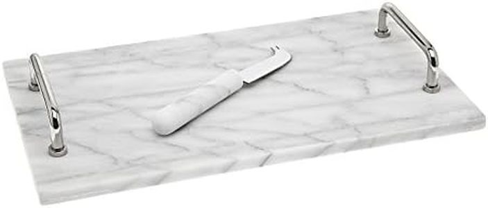 Godinger La Cucina Marble Cheese Board with Knife, 14.00L x 8.00W x 1.85H, Off-white
