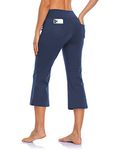 MOVE BEYOND Women's Bootcut Yoga Capris with 4 Pockets Buttery Soft Workout Bootleg Pants Tummy Control Work Pants, Blue, L