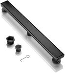 BARONAGE 48 Inch Linear Shower Drain, Rectangle Shower Floor Drain with 2-in-1 Flat & Tile Insert Cover, 304 Stainless Steel Bathroom Drains with Hair Catcher and Leveling Feet (Matte Black)