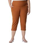 AMYDUS Plus Size Women Tummy Tucker Capri | High-Waist | Wide Waistband | 2 Pockets | Cloud Soft Fabric | Crop Pants for Women - XL to 9 XL Tan