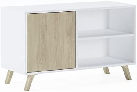 Skraut Home | Meuble TV pour Salon | 57 X 95 X 40 cm | Convient pour TV 32/40" | Modèle Wind 100 | Blanc Mat | Porte Pliante Couleur Puccini