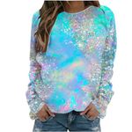 AMhomely Blue Sparkling Top Size 16 Ladies Plus Size Tops Sparkly Cuffs Elegant Blouse Solid Shimmer Glitter Print Tunic Tops Pullover Tops Crewneck Casual Shirts Office Work Going Out Blue XXL