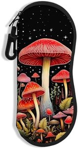 NPOOYI Sunglasses Soft Case, Ultra Light Portable Neoprene Zipper Glasses Case, Eyeglass Case with Carabiner for Men Women, Red Mushroom