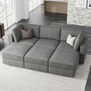 Belffin Modular Sectional Sofa Sleeper Bed Couches, Modular Couch with Storage Chaise Sectional Couch for Living Room, Grey
