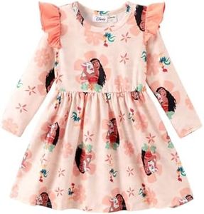 Disney Princess Moana Toddler Dress Baby Girls A-Line Ruffle Long Sleeve Casual Winter Fall Clothes Cute Kids Outfit Gift Party Costume Sizes 2T