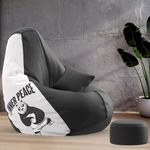 ComfyBean Bag with Beans Filled XXXXL Bean Bag with Free Cushion and Footrest - Official : PrintZen Combo (Matching Color : Printed, Inner Peace-Black)