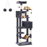 Feandrea Cat Tree, 75.2-Inch Cat Tower for Indoor Cats, Plush Multi-Level Cat Condo with 5 Scratching Posts, 2 Perches, 2 Caves, Hammock, 2 Pompoms, Smoky Gray UPCT191G01