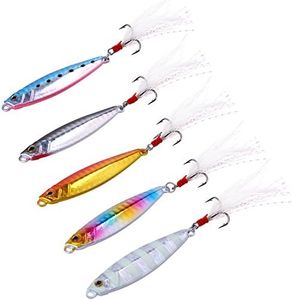 Sougayilang Jigs Fishing Lures Sinking Metal Spoons Micro Jigging Bait-B-2.56in/0.88oz-5PCS with Box