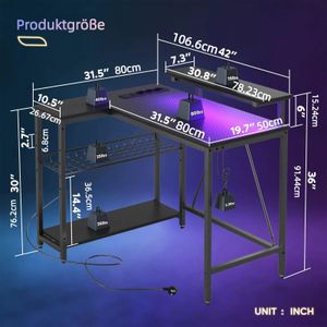 Bestier L-Shaped Gaming Desk with RGB Lighting – Corner Computer Table
