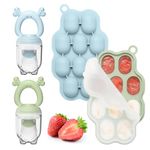 ninecessary Baby Food Freezer Tray & Baby Fruit Feeder Combo (2 Pack), Breastmilk Popsicle Molds for Baby Cooling Relief, BPA Free Silicone Fruit Feeder and Teether for Babies 4 Month+ - Blue/Green