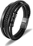 HEIX Adult Multilayer Braised Leather Bracelet Stainless Steel Clasp Gift Idea for Men & Women Jewelry (Black, 23.00cm/9inch)