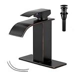 Waterfall Bathroom Faucet GGStudy Single Handle Oil Rubbed Bronze Bathroom Faucet One Hole Faucet Matching Pop up Drain Bathroom Vanity Faucet Washingroom Faucet