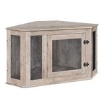 MAHANCRIS Corner Dog Crate Furniture, Wooden Dog Kennel End Table, Decorative Pet Crate Indoor Use, Furniture Style Dog House for Small Medium Dog, Dog Cage TV Stand, Greige and Black DCHG0801