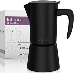 bonVIVO Intenca Stovetop Espresso Maker - Luxurious, Stainless Steel Italian Coffee Maker for Camping or Home Use - Makes 6 Cups of Full-Bodied Coffee - Black, 10oz