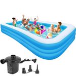 P FOR POGU 10 Feet Rectangular Inflatable Pool with Electric Pump Full-Sized Swimming with Family Bathtub for Kids Adults Outdoor Backyard Garden Summer Party (Blue)