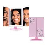 Impressions Makeup Vanity Hello Kitty, Trifold With LED Lights Tri-Tone Mirror with Touch Sensor and Three Adjustable Panels, Handheld Magnifying Mirror (Pink)