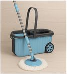 PINKZEL® Spin Mop with Big Bucket with 2 Microfiber Refills 360 Flexible Mop Head Floor Cleaning Mop with Bucket, pocha for Floor Cleaning, Mopping Sets Big Wheels and Heavy Wringers (Sky Blue)