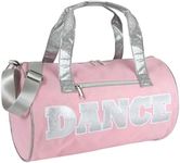 Dance Duffle Bags for Dancers, Girls, Teens, and Student Athletes, Fun Dance Workout Duffel Bag for Girls and Boys, Pink/Silver, Softside Cylindrical Luggage Bags