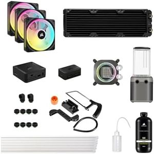 CORSAIR Hydro X Series iCUE Link XH405i Custom Cooling Kit – Hardline Water Cooling Loop – XC7 Elite CPU Water Block – XD5 Elite D5 Pump Res – XR5 360mm Radiator – 3X QX120 RGB Fans – Stealth Gray
