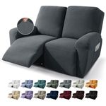 JIVINER Newest Design 6-Piece Recliner Sofa Cover Stretch Jacquard Reclining Couch Covers for 2 Seater Sofa Slipcovers for Living Room Soft Recliner Protector with Pocket (Loveseat Recliner, Dark Gray)