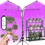 F1TP Grow Lights for Indoor Plants 9 Dimmable Levels 80 LED Lamps Plant Lights (with Auto On/Off 4/8/12H 3 Adjustable Timers, Tripod Stand, Remote Controls, 2 Shovels, 1 Claw, 1 Adapter)