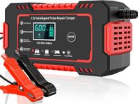 12V/6Amp Car Battery Charger, Smart Fully Automatic Battery Charger with Temperature Compensation for Most Types of Lead Acid Batteries, Red, AC Connection Required