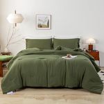 BOHOPOPM Dark Olive Green Bed Comforter Queen Set - Super Soft Washed Polycotton Fabric - Cozy Comfy Down Alternative Bedding Blanket Comforter Set and Pillowcases Lightweight but Warm for All Season