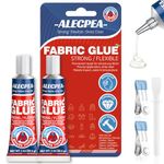 ALECPEA Permanent Fabric Glue Washable, 2-Pack Liquid Stitch for Clothing, Professional Gel Adhesive for Patches, Rhinestones & DIY Crafts, Includes 2 Clips & 1 Stirring Stick, 29.5g x 2