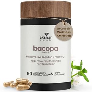 AKSHAR Ayurveda - Bacopa 500mg Brahmi Supplement, Rejuvenate System - Bacopa Pills to Support Cognitive Function for Adults - Vegan Cruelty Free Bacopa Monnieri (60 Count)