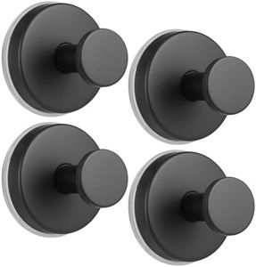 warlve Suction Cup Hooks No Drill Stainless Steel Shower Hooks Towel Hook Heavy Duty on Smooth and Non-Porous Surfaces in Bathrooms Kitchen Bedroom (4, Matte Black)