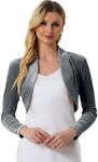 Allegra K Women's Long Sleeve Shrug Velvet Open Front Cropped Bolero Cardigan for Dresses Dark Grey XS