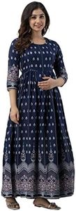 Devek Women Rayon Anarkali Maternity Ankle Length Dress, Pregnancy Dress,Feeding Kurti Brest Feeding Dress Both Side Zipper Navy Blue