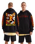 Fans Army Chainsaw Man Streetwear Anime Oversized Hoodie (Black and Red and Yellow,Large)