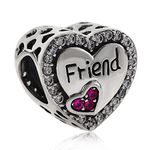 Junyi Jewelry Friend Charm 925 Sterling Silver Heart Charm Friendship Charm Anniversary Charm for Pandora Bracelet (A)